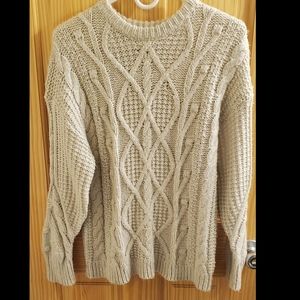 Creme Off-White Chunky Cable Knit Loose Cozy Sweater
